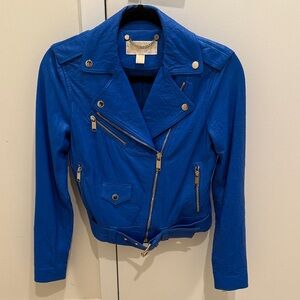 Michael Kors Leather Biker Jacket XXS Blue Women's